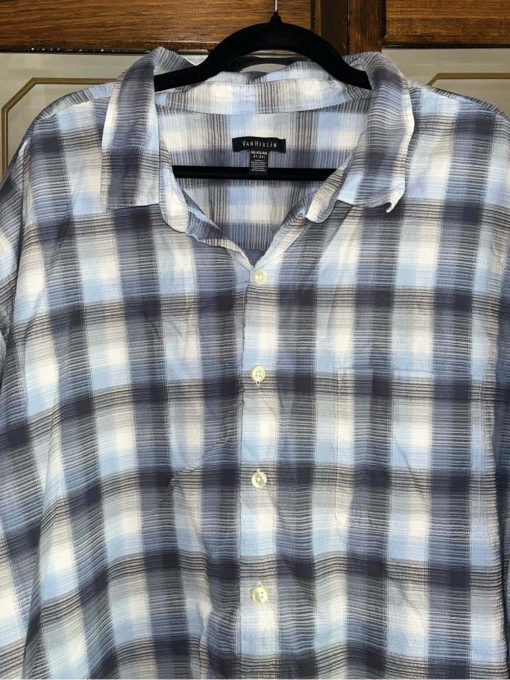 Van Heusen Light Blue and White Plaid Button-Down Shirt 4XL - Picture 2 of 8